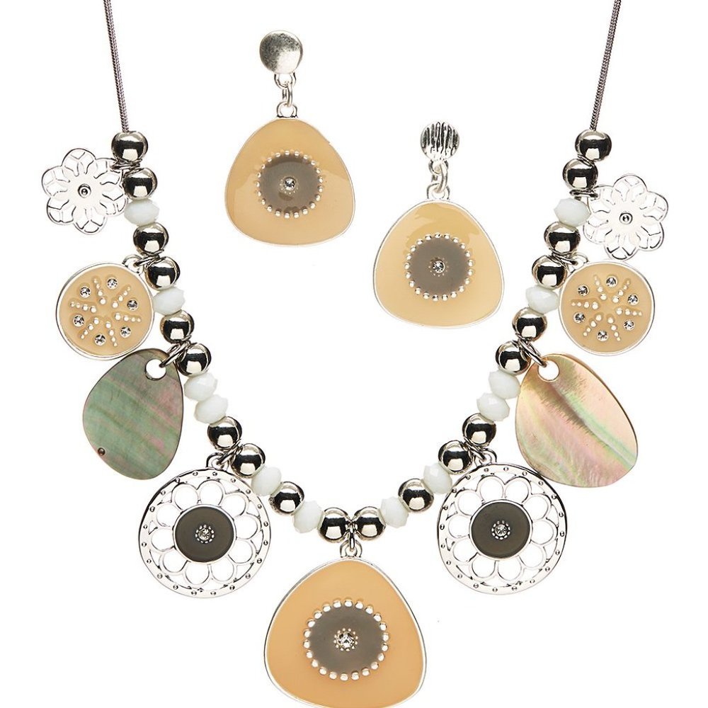 Gray Shell Statement Necklace & Earrings